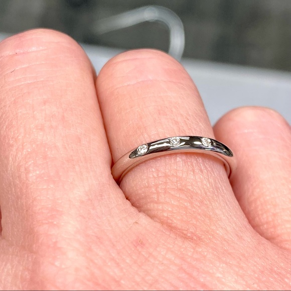 3 Stone Diamond Moissanite Stacking Wedding Band Ring - Picture 5 of 11
